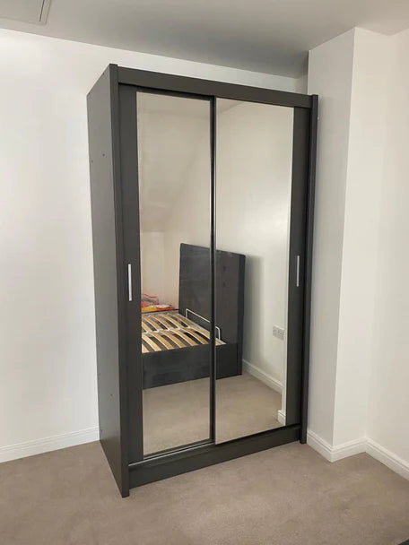 Chicago Black Full Mirror Sliding Door Wardrobe-100cm Size