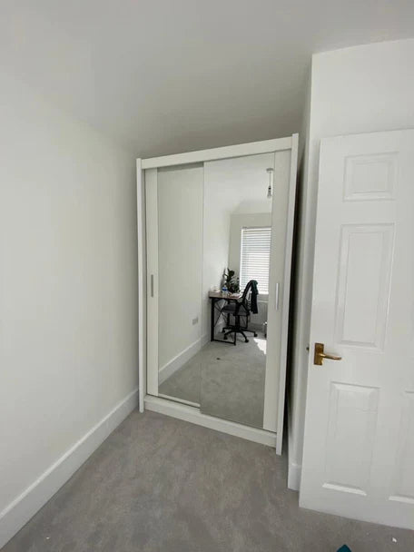 Chicago White Full Mirror Sliding Door Wardrobe-100cm Size
