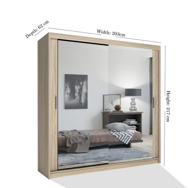 Chicago Oak Full Mirror Sliding Door Wardrobe-250cm Size
