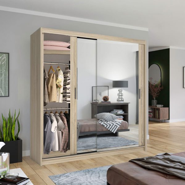 Chicago Oak Full Mirror Sliding Door Wardrobe-250cm Size