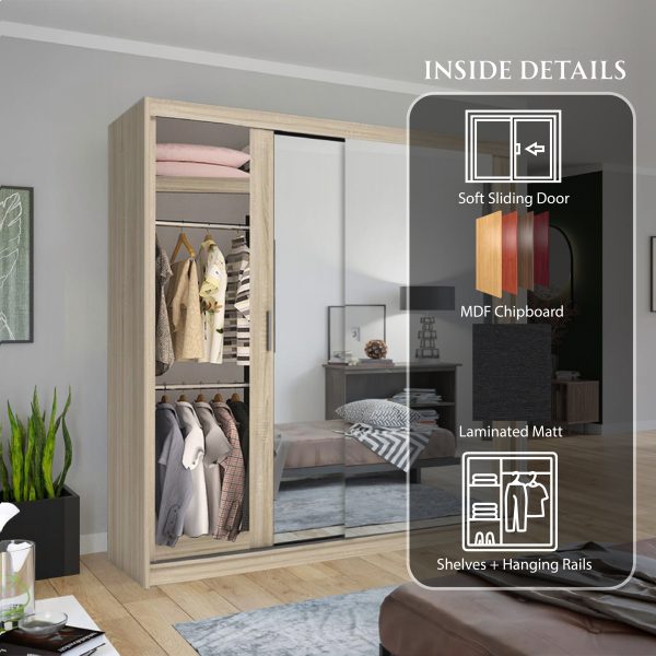 Chicago Oak Full Mirror Sliding Door Wardrobe-250cm Size
