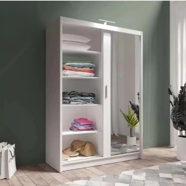 Chicago White Full Mirror Sliding Door Wardrobe-100cm Size